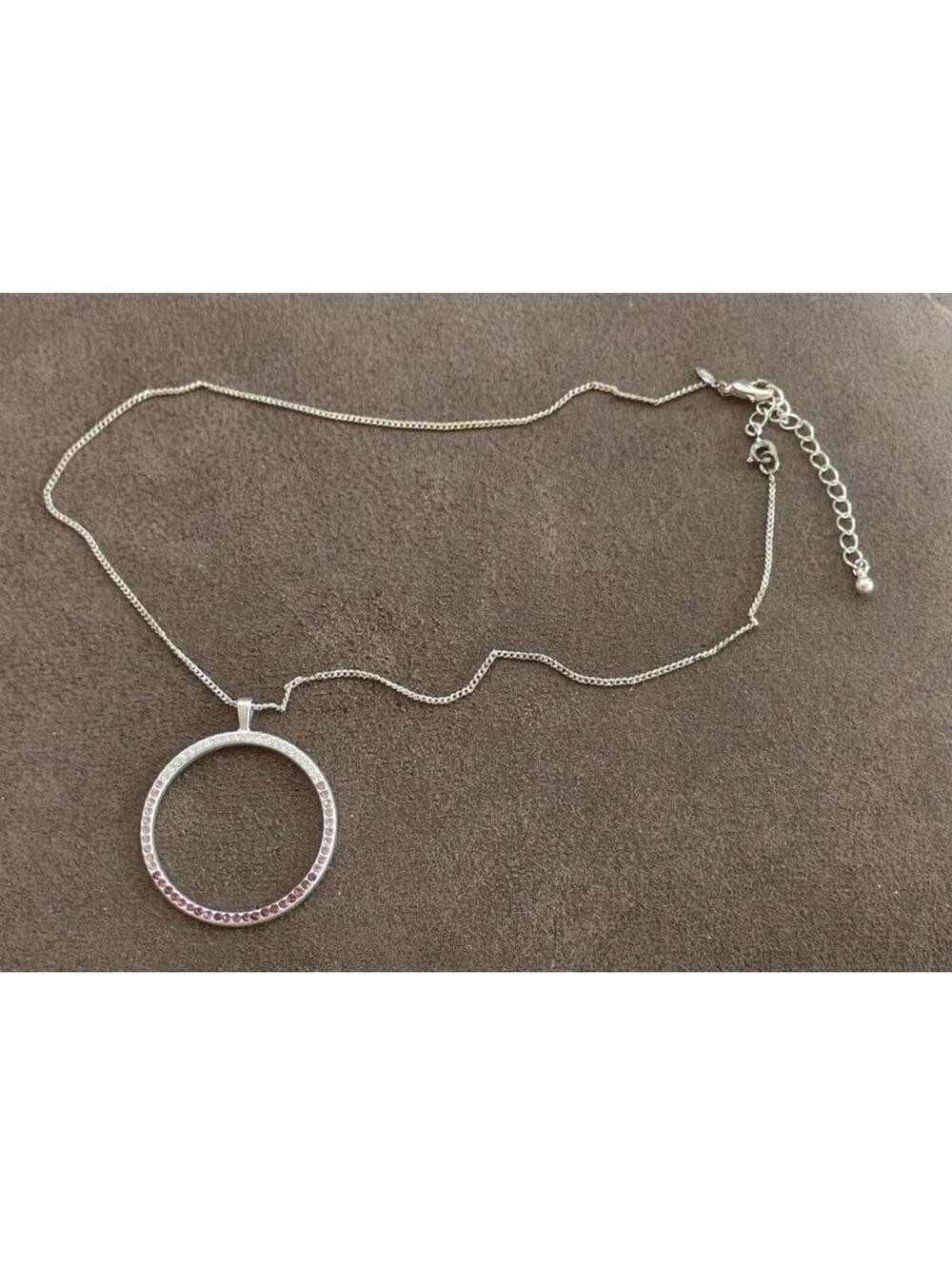 80s "Circle of Life" Design With Purple, Pink & Clear Crystals Pendant Necklace - Picture 7 of 9